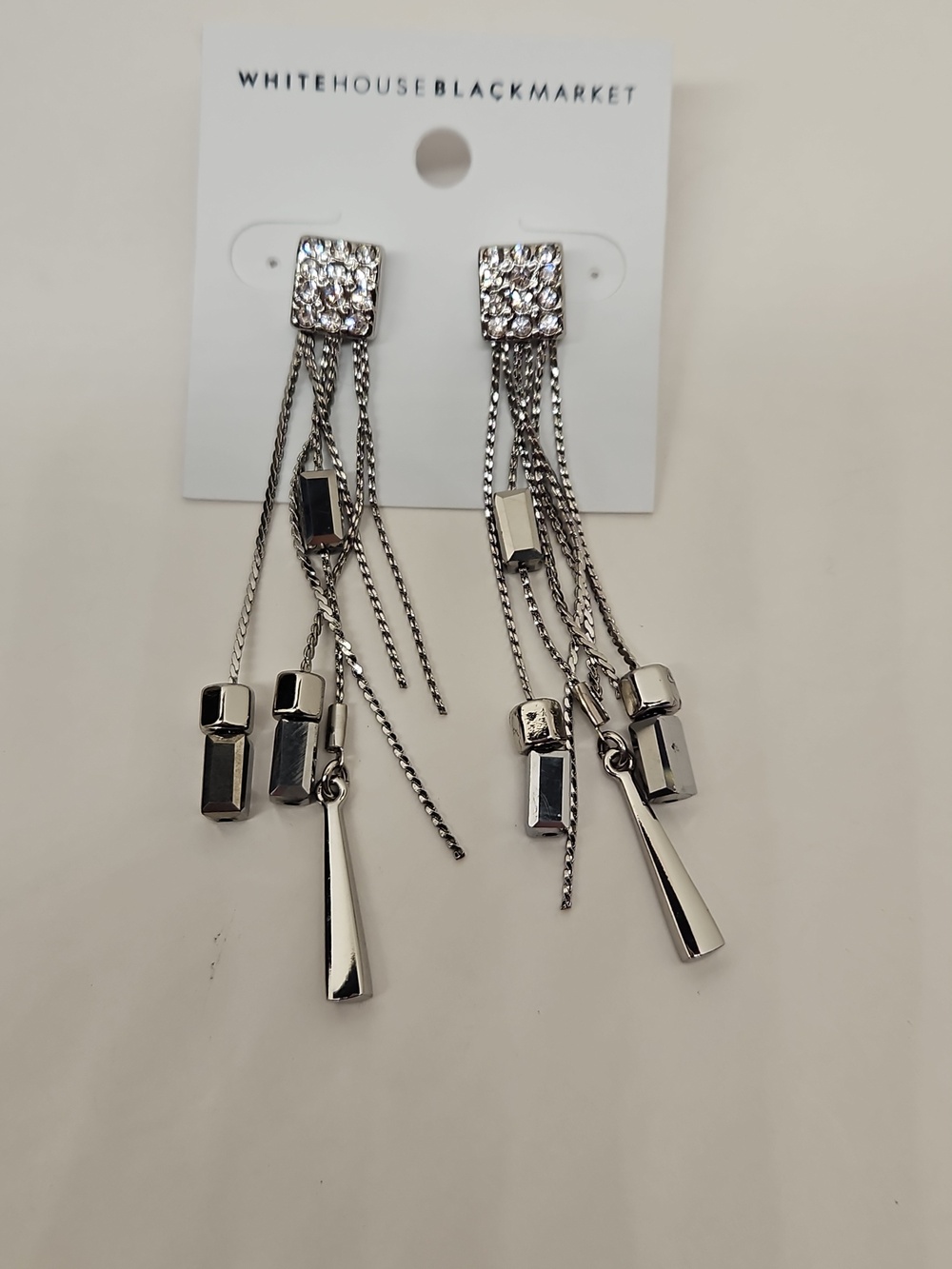 White House Black Market Drop Dangle Rhinestone Crystal Earrings Silver Tone